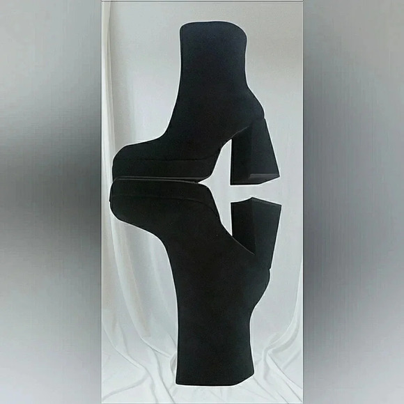 G B Retro 9.5 Black Suede Platform Grunge Chunky Square-Toe Whimsigoth Punk - Picture 2 of 5